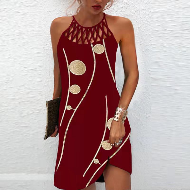 Cutout Halter Neck Printed Mini Dress - Color_01