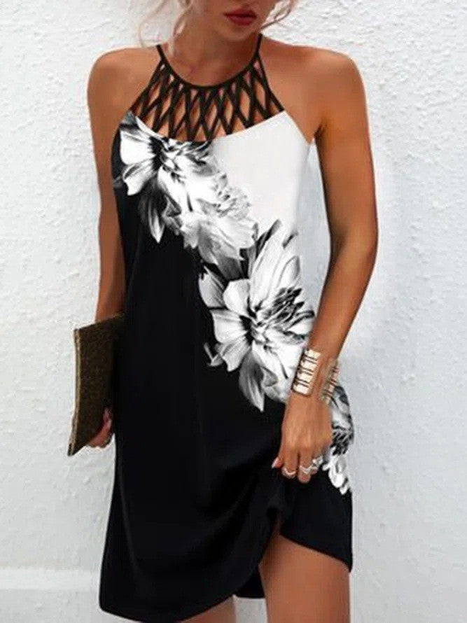 Cutout Halter Neck Printed Mini Dress - Color_07