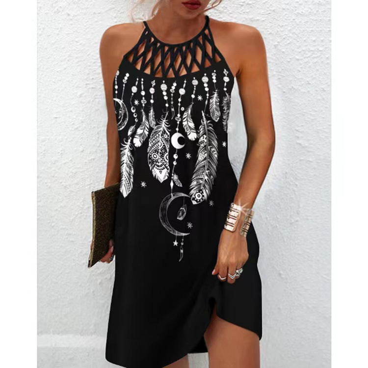 Cutout Halter Neck Printed Mini Dress - Color_19