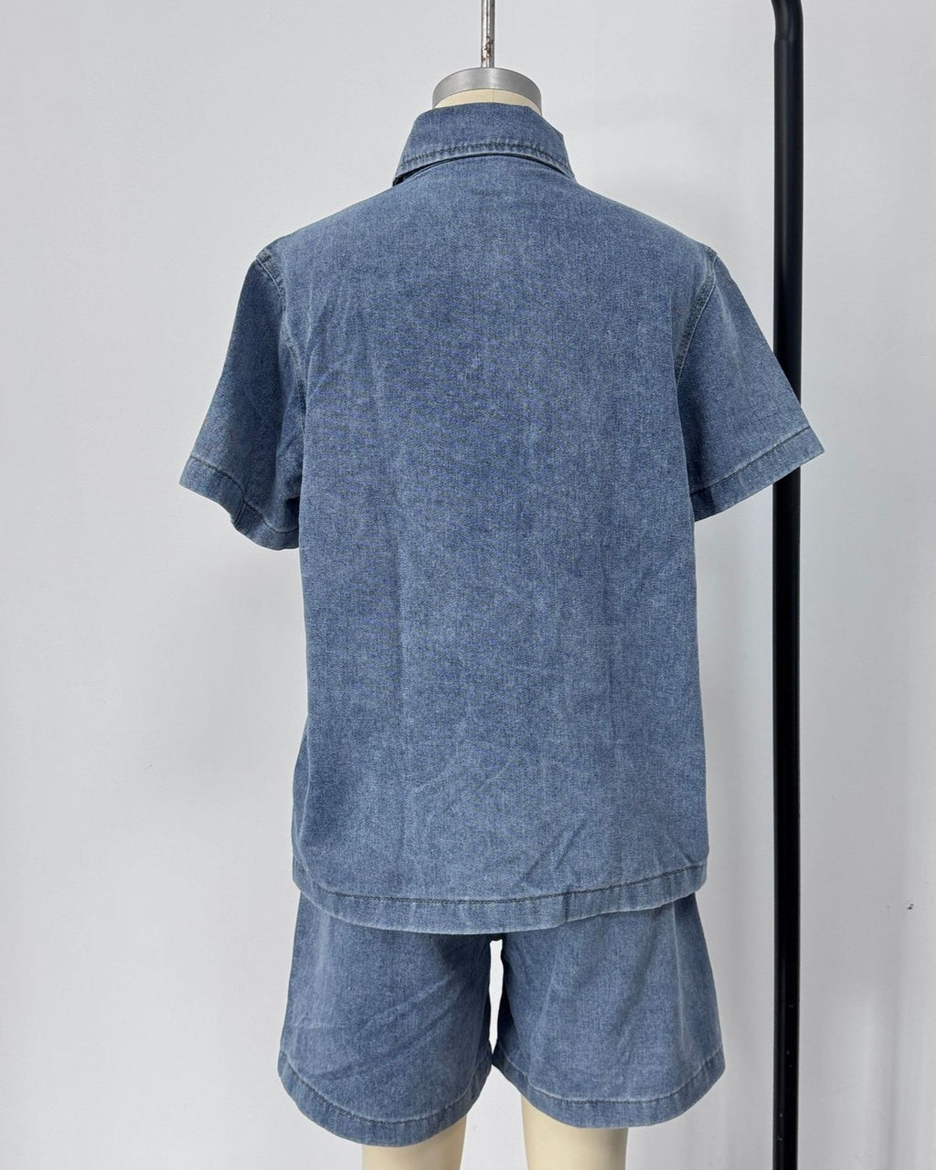 Denim Shirt and Shorts Two Piece Set - Light-Blue - 6