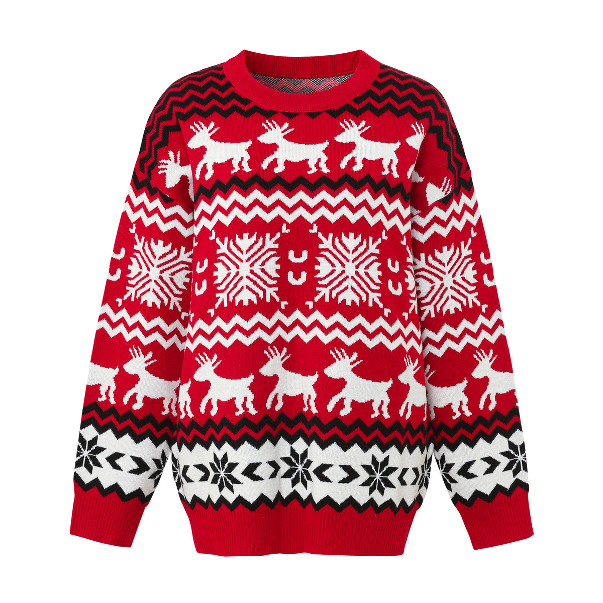 Reindeer Snowflake Nordic Knit Sweater - Red