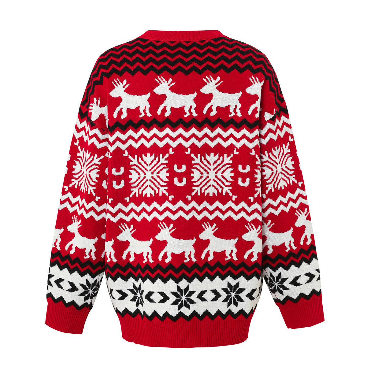 Reindeer Snowflake Nordic Knit Sweater - Red - 1