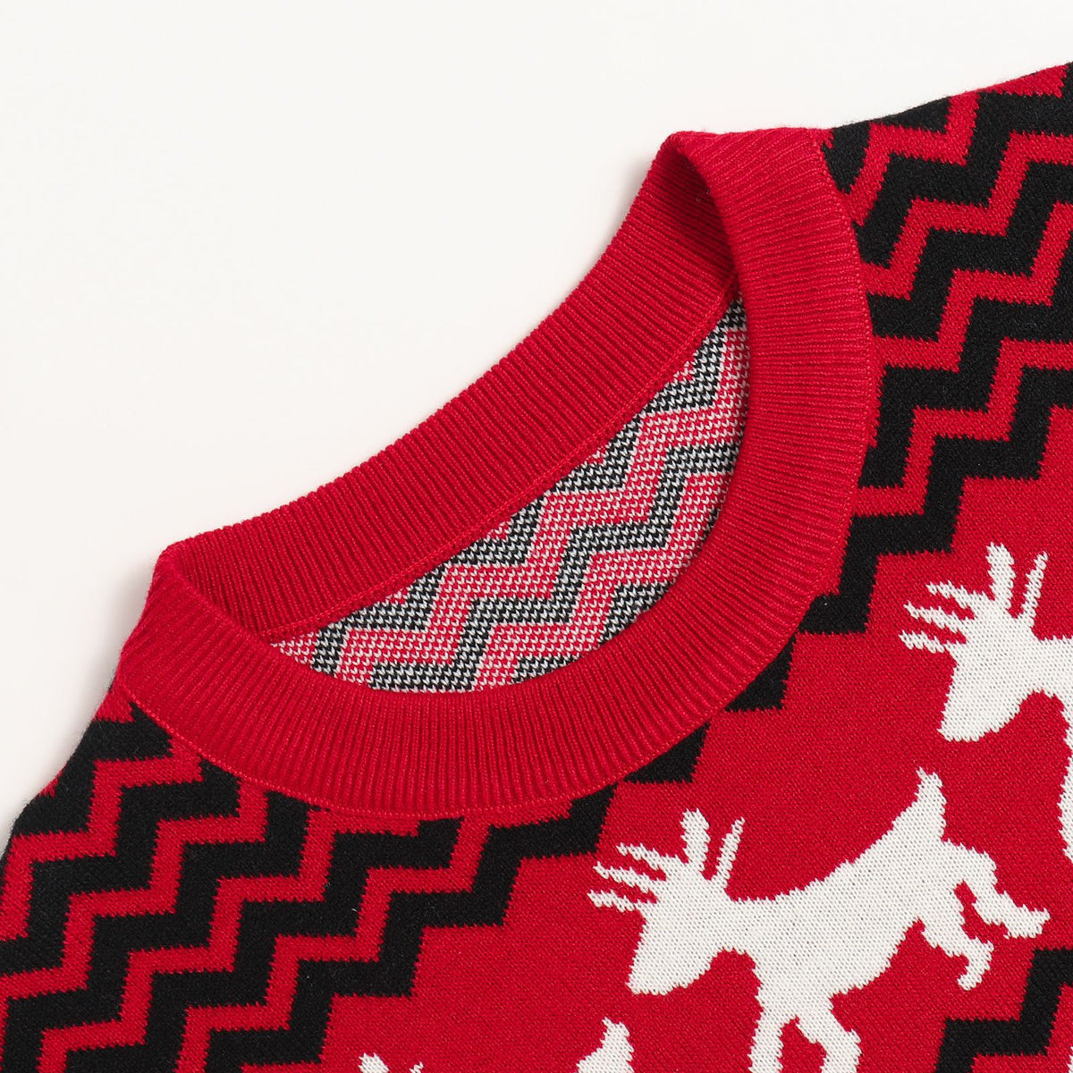 Reindeer Snowflake Nordic Knit Sweater - Red - 2