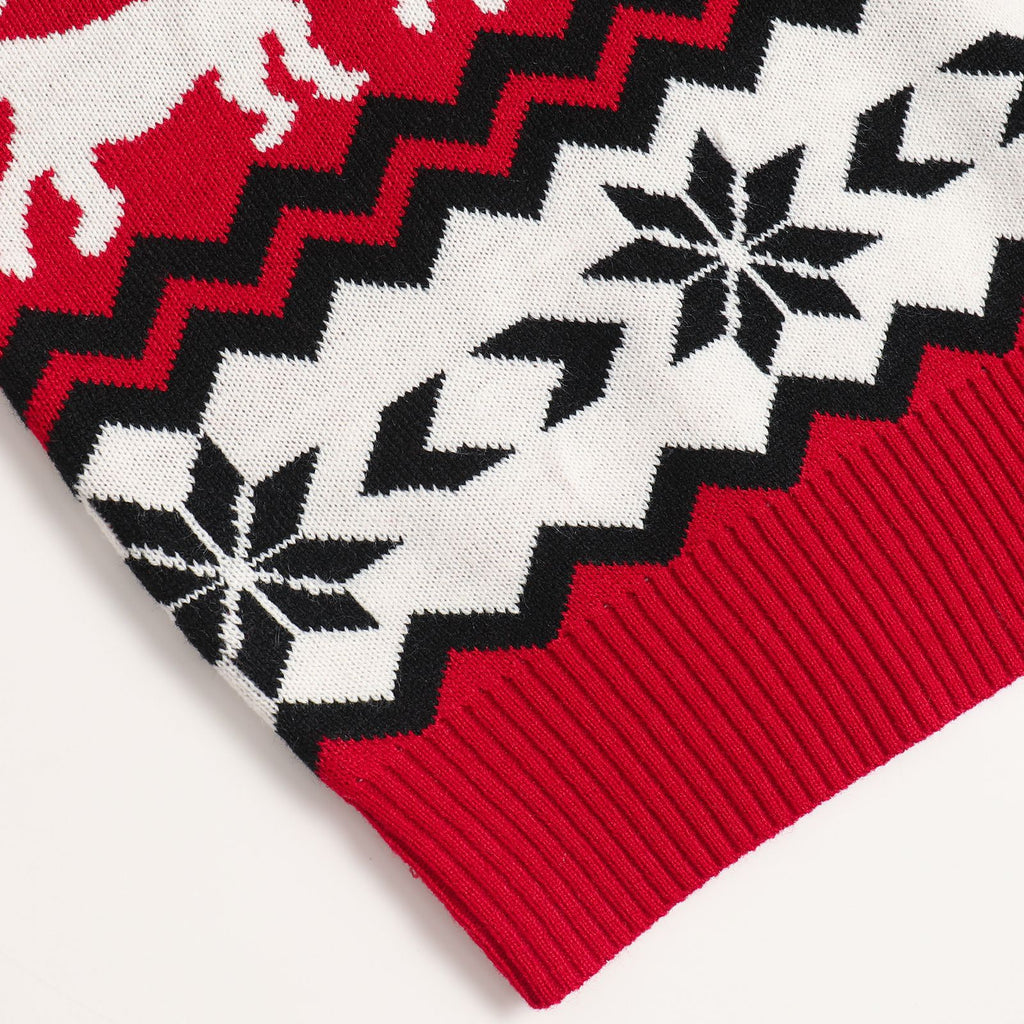 Reindeer Snowflake Nordic Knit Sweater - Red - 3