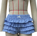 Gingham Check Tiered Ruffle Bloomer Shorts - Blue