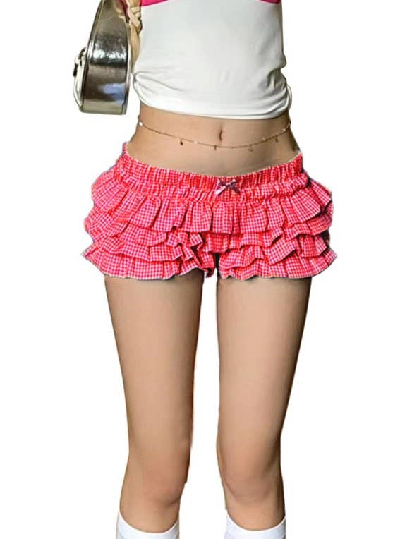 Gingham Check Tiered Ruffle Bloomer Shorts