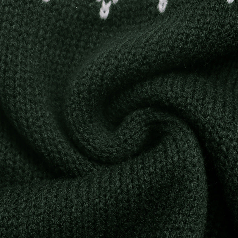 Dark Green Fair Isle Christmas Tree Knit Sweater - Dark_Green - 3