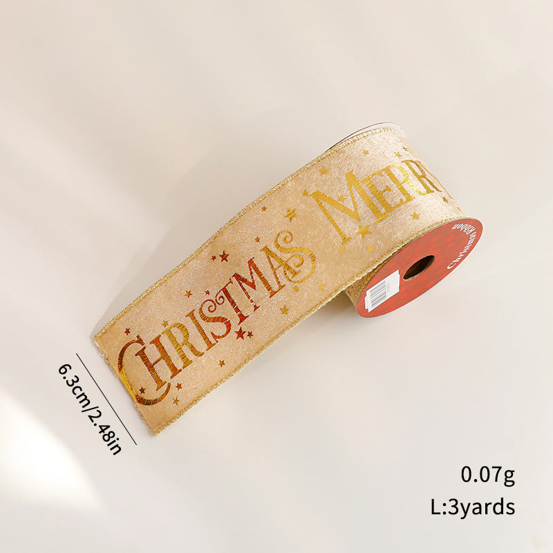 Christmas Craft Ribbon Roll with Foil Print Designs - Champagne01