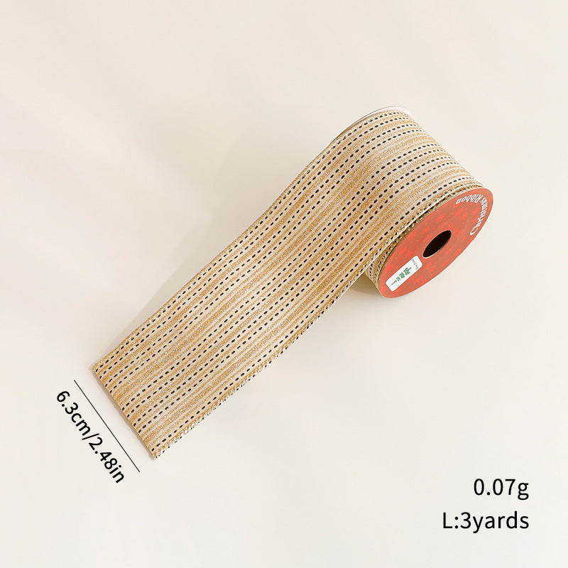 Christmas Craft Ribbon Roll with Foil Print Designs - Champagne02