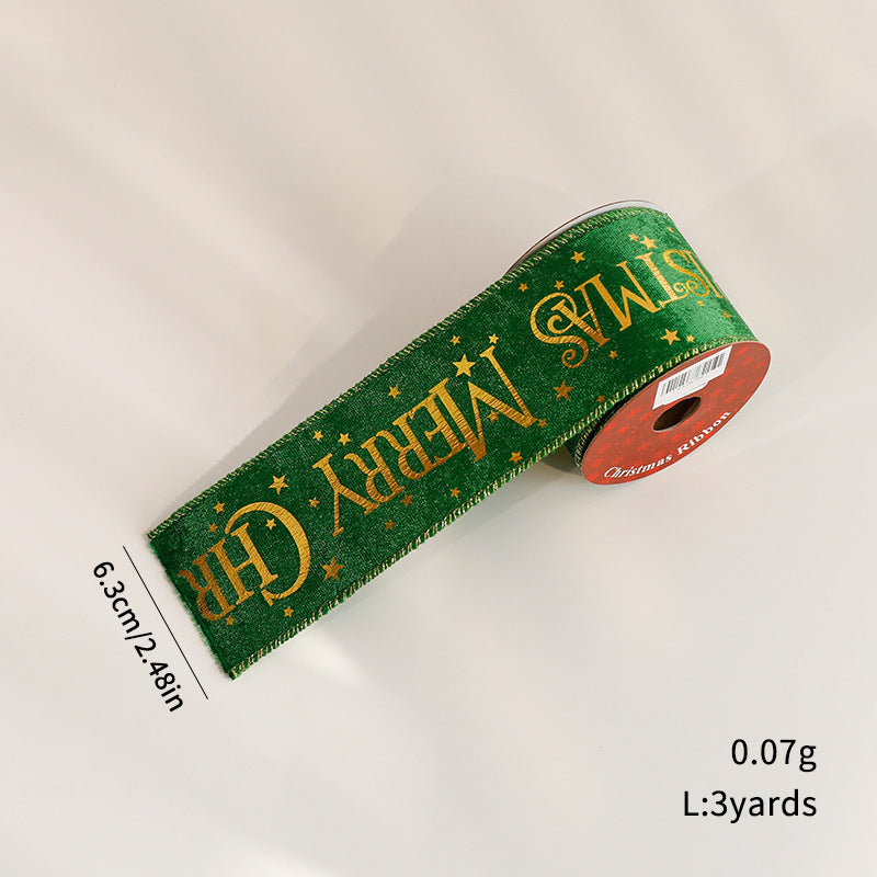 Christmas Craft Ribbon Roll with Foil Print Designs - Green