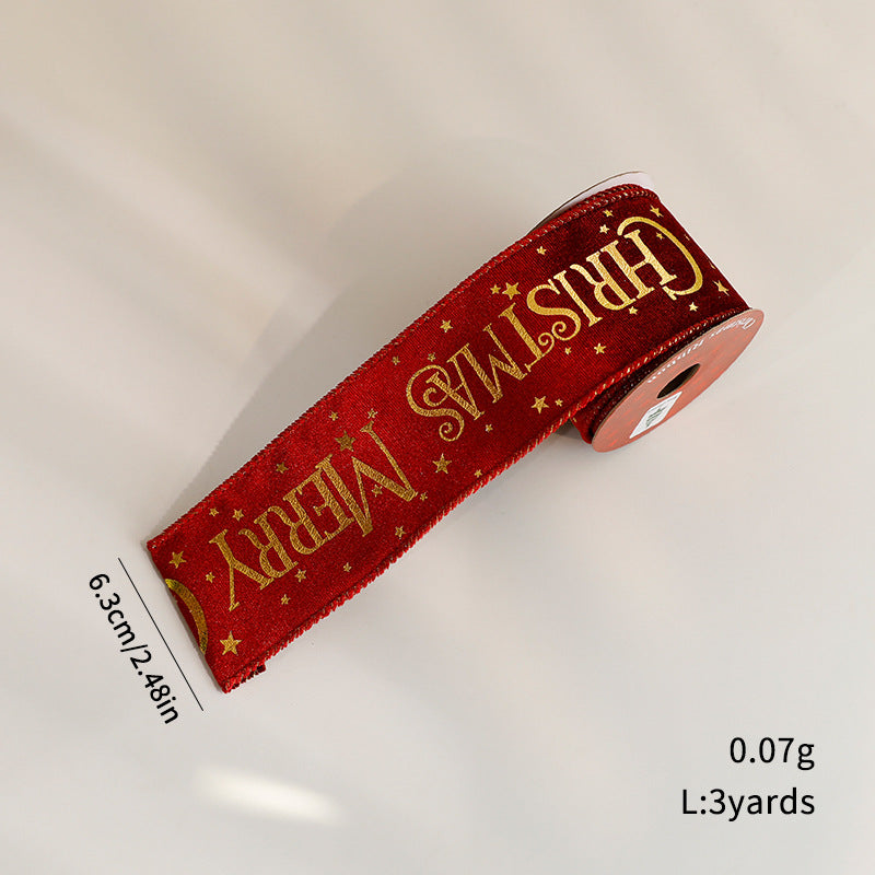 Christmas Craft Ribbon Roll with Foil Print Designs - Red