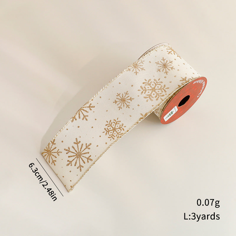 Christmas Craft Ribbon Roll with Foil Print Designs - White01