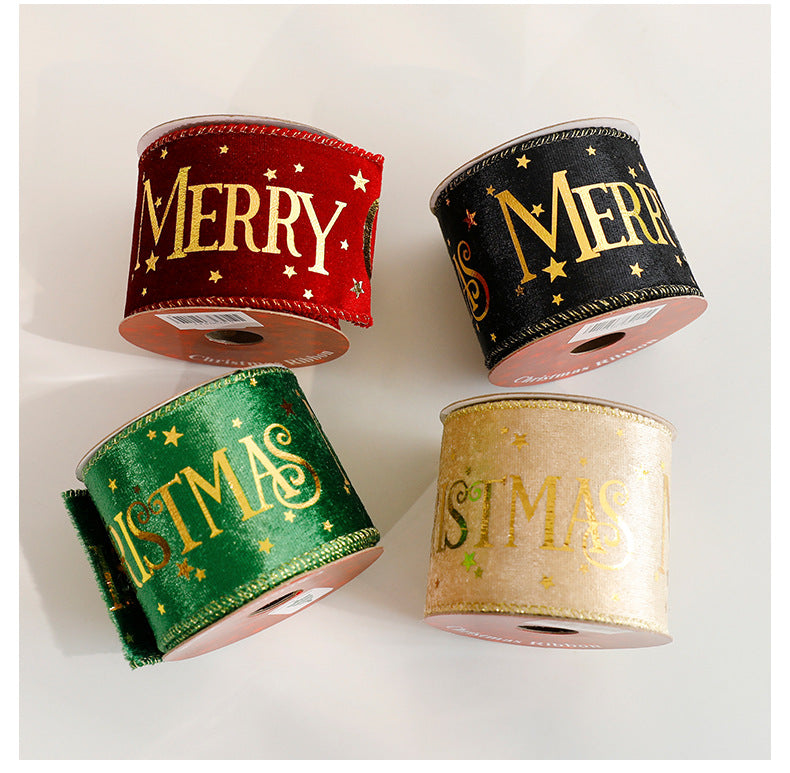 Christmas Craft Ribbon Roll with Foil Print Designs - view 1