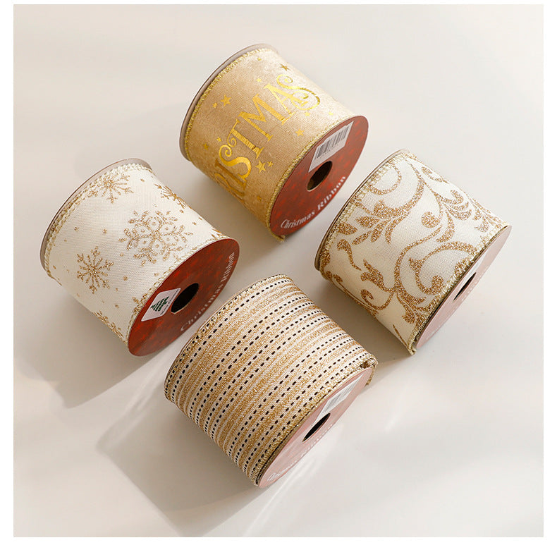 Christmas Craft Ribbon Roll with Foil Print Designs - view 2