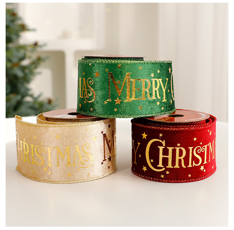 Christmas Craft Ribbon Roll with Foil Print Designs - view 3