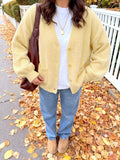 Yellow Fuzzy Knit Balloon Sleeve Pocket Cardigan - Yellow