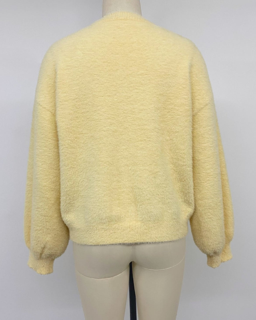 Yellow Fuzzy Knit Balloon Sleeve Pocket Cardigan - Yellow - 4