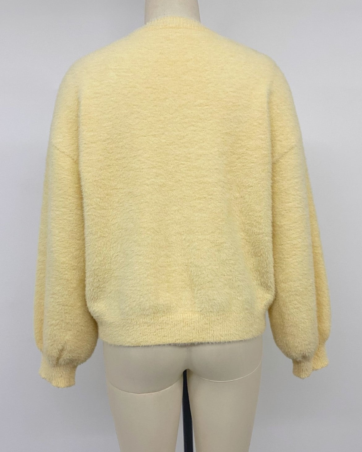 Yellow Fuzzy Knit Balloon Sleeve Pocket Cardigan - Yellow - 4