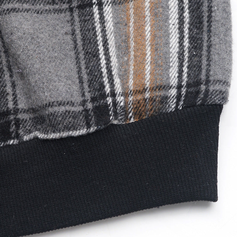 Plaid Colorblock Chevron Crewneck Sweatshirt - Black - 3