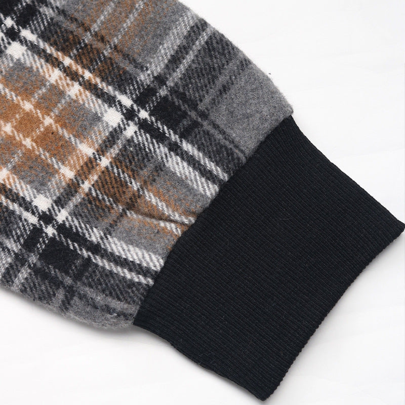 Plaid Colorblock Chevron Crewneck Sweatshirt - Black - 4