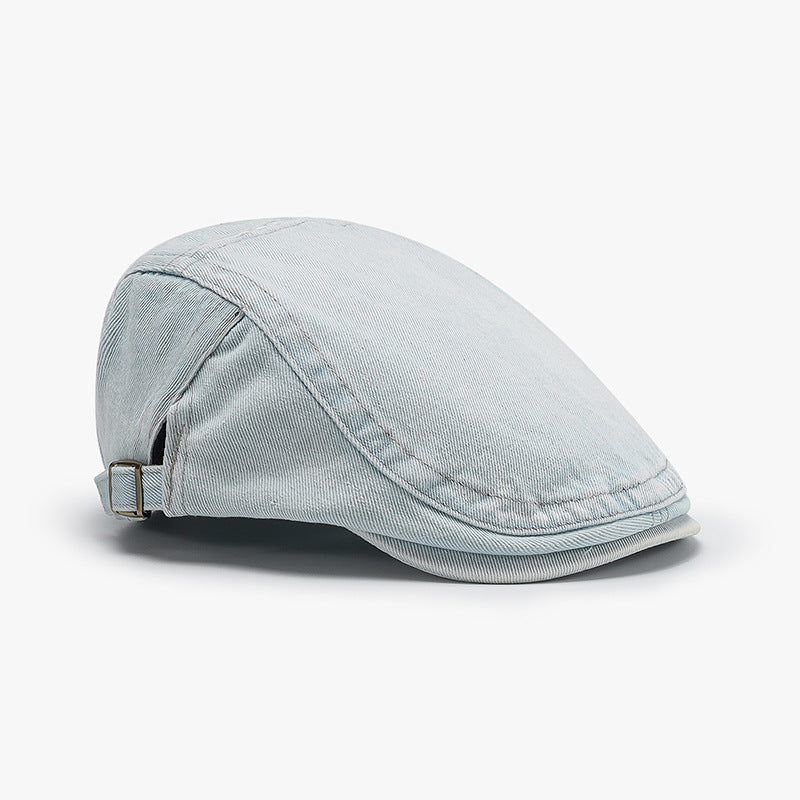 Vintage Washed Denim Beret Hat - Light-Blue