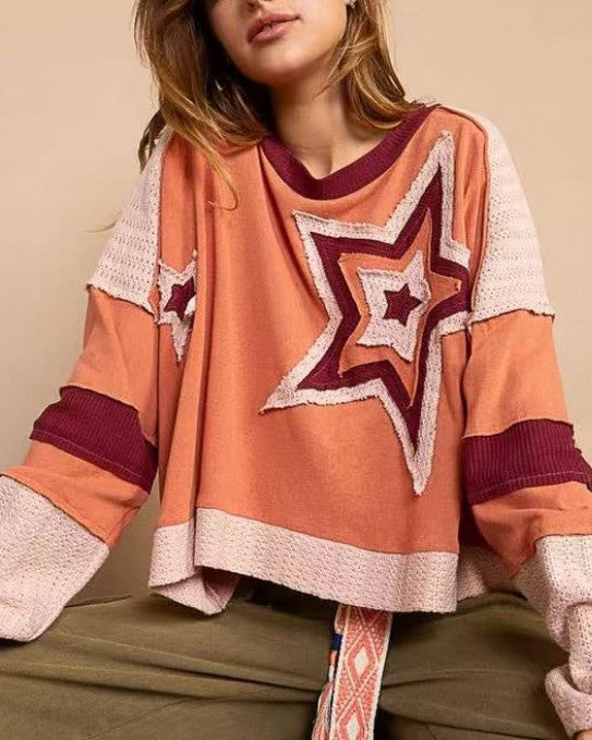 Star Patch Long Sleeve Cropped Tee - C2