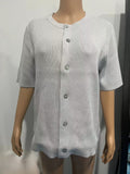 Short Sleeve Ribbed Button Front Cardigan - Grey