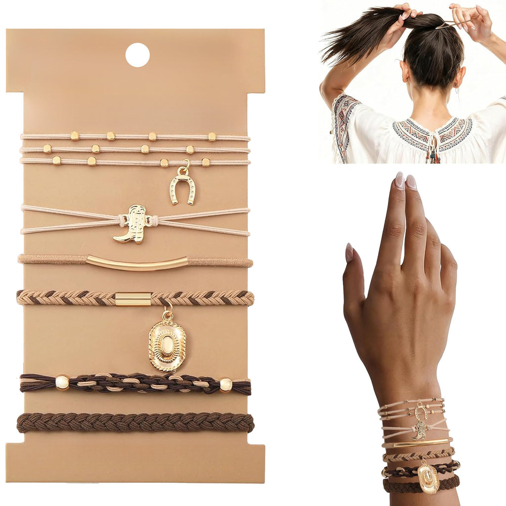 Braided Charm Hair Tie Bracelet Set - Hat