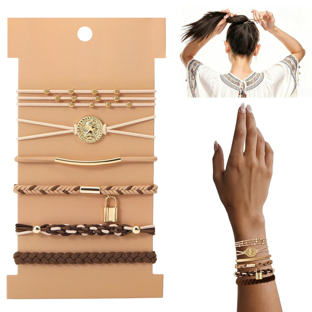 Braided Charm Hair Tie Bracelet Set - Lock