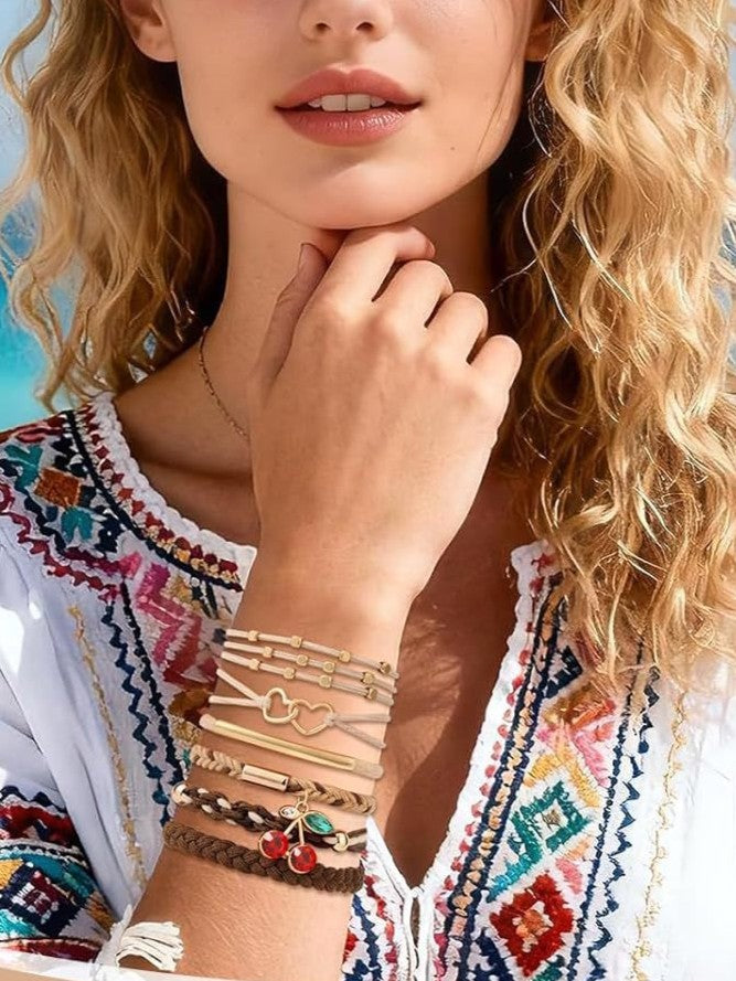 Braided Charm Hair Tie Bracelet Set