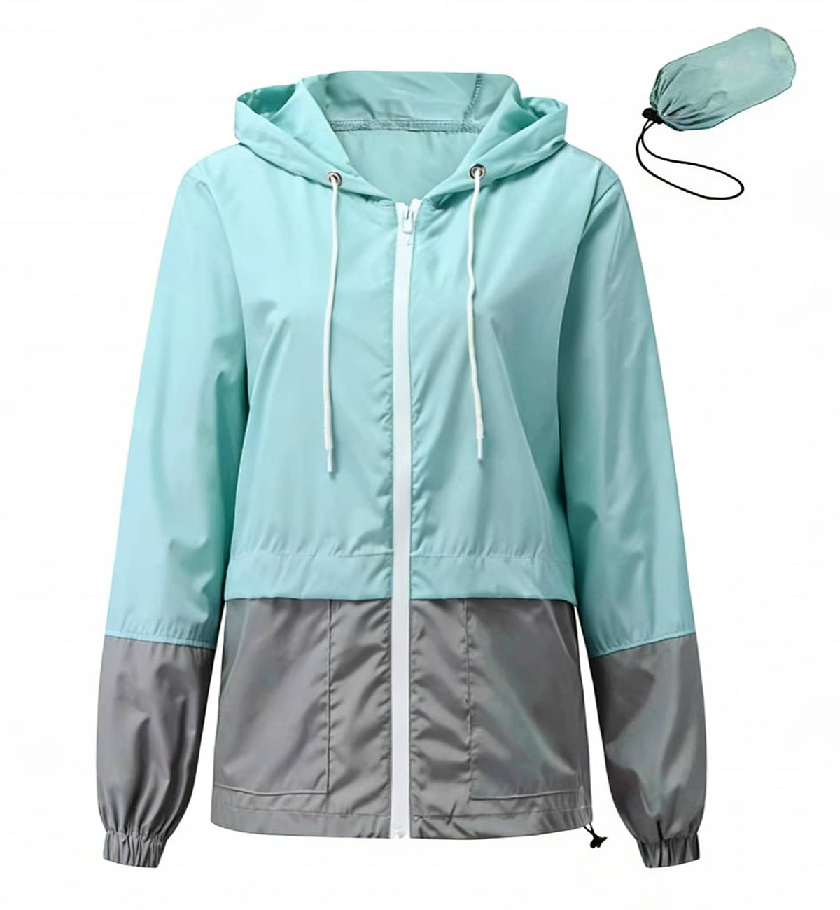 Colour-Block Hooded Packable Windbreaker Rain Jacket - Blue - 2