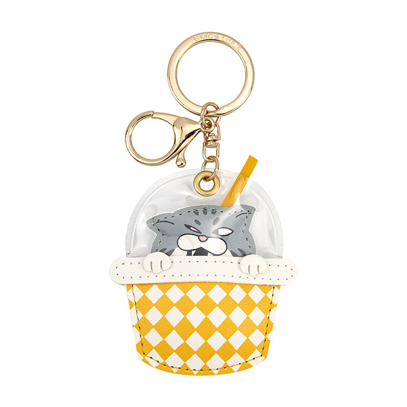 Animal Bubble Tea Cup Keychain Charm - Cat