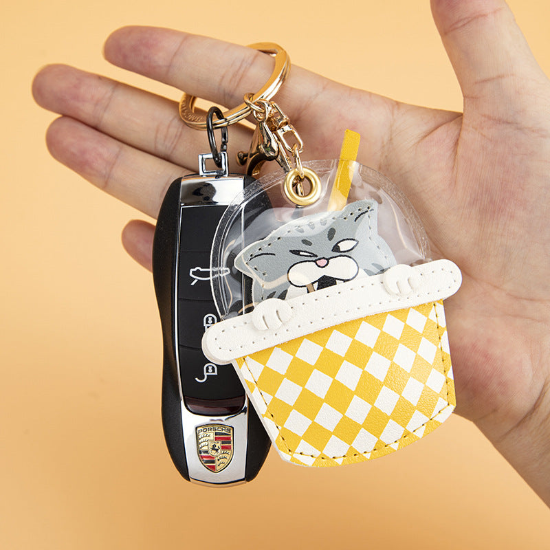 Animal Bubble Tea Cup Keychain Charm - Cat - 1