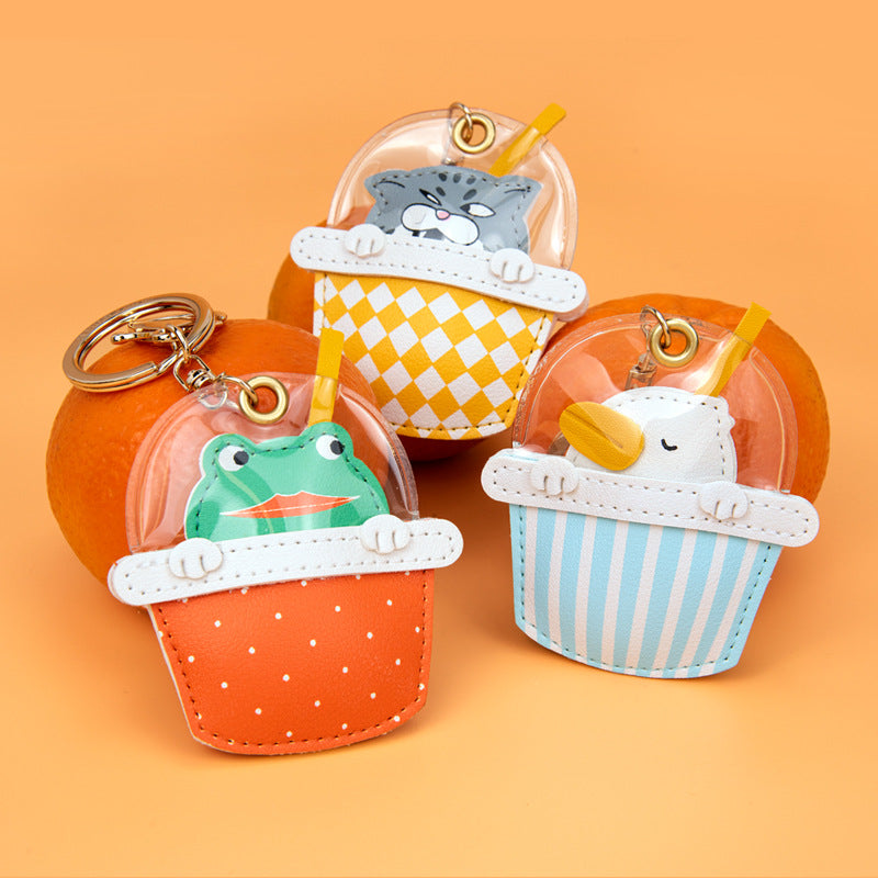Animal Bubble Tea Cup Keychain Charm - Cat - 2