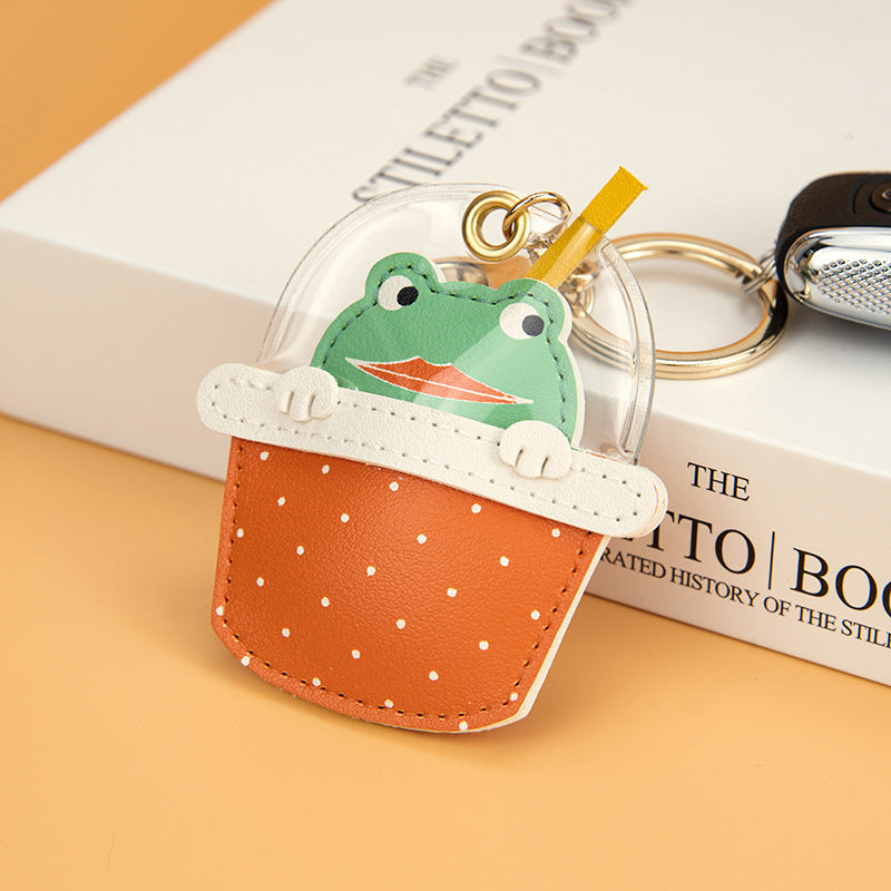 Animal Bubble Tea Cup Keychain Charm - Frog - 1