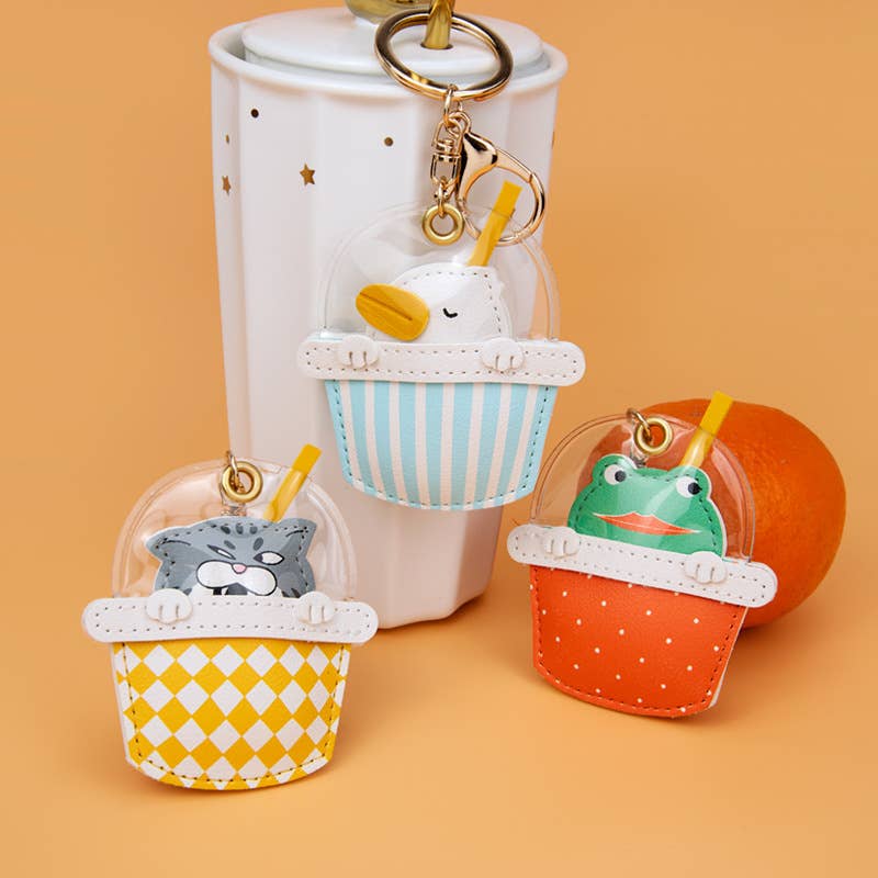 Animal Bubble Tea Cup Keychain Charm