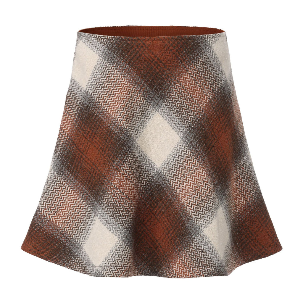 Buffalo Check Wool Blend A Line Mini Skirt - Orange