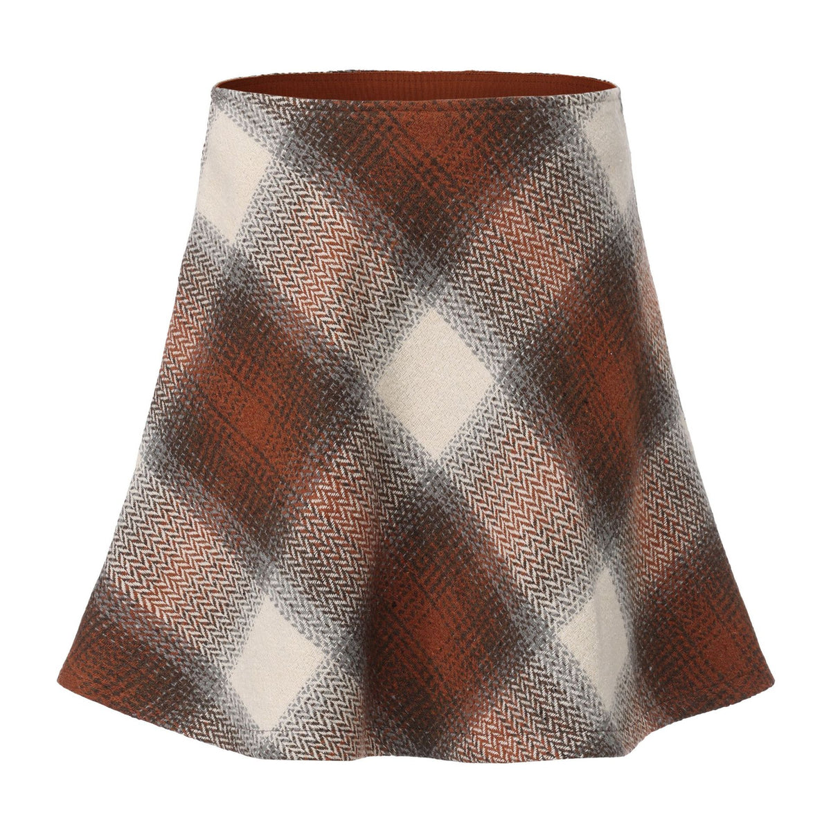 Buffalo Check Wool Blend A Line Mini Skirt - Orange