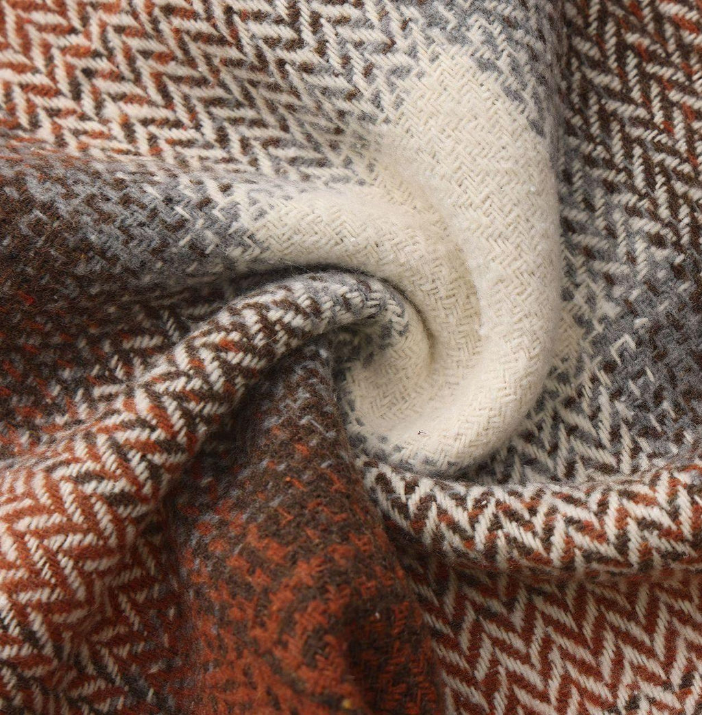 Buffalo Check Wool Blend A Line Mini Skirt - Orange - 1