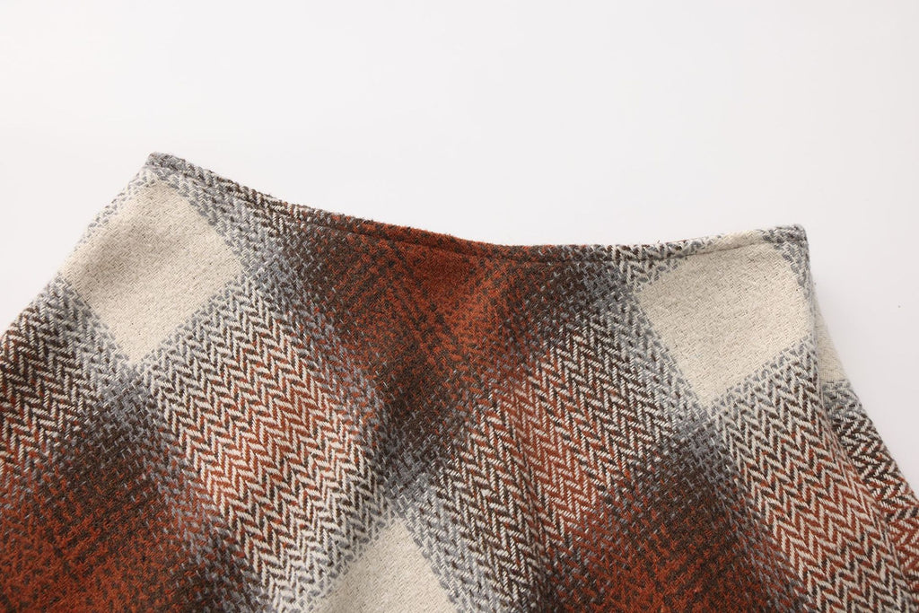 Buffalo Check Wool Blend A Line Mini Skirt - Orange - 2