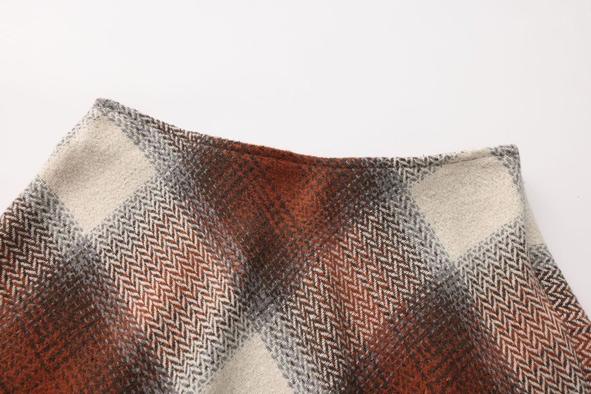 Buffalo Check Wool Blend A Line Mini Skirt - Orange - 2