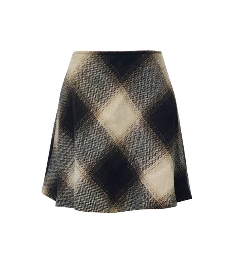 Buffalo Check Wool Blend A Line Mini Skirt