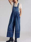 Oversized Barrel Leg Bib Overalls - DarkBlue