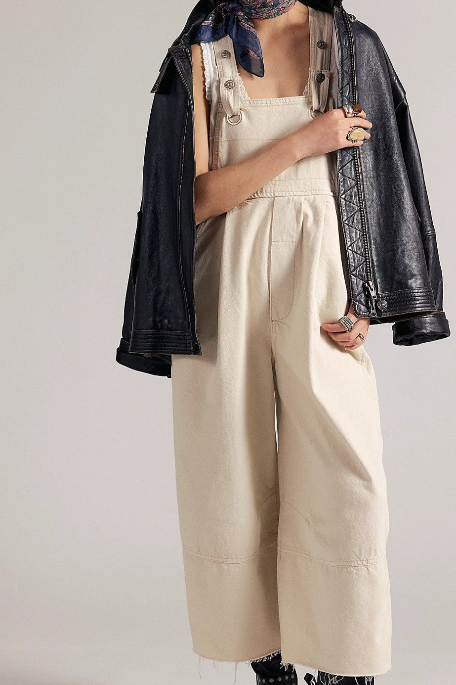 Oversized Barrel Leg Bib Overalls - OffWhite