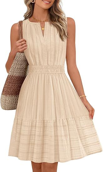 Sleeveless Smocked Waist Tiered A Line Dress - Apricot