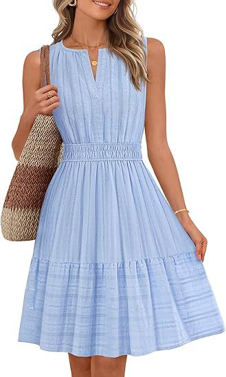 Sleeveless Smocked Waist Tiered A Line Dress - Blue