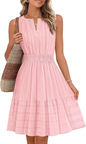 Sleeveless Smocked Waist Tiered A Line Dress - Pink