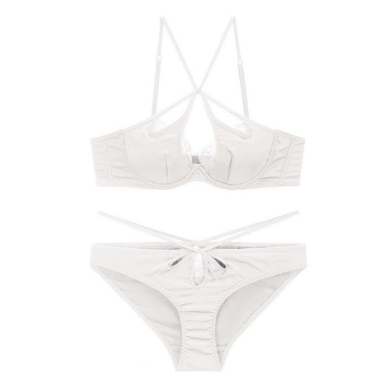 Satin Strappy Keyhole Underwire Bra And Panty Set - White