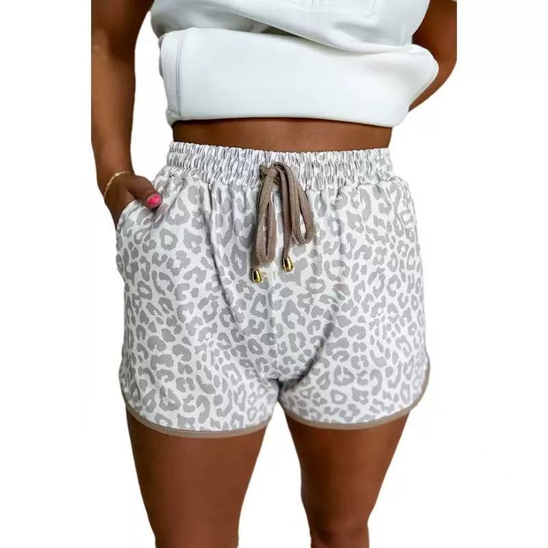 Bold Print Curved Hem Drawstring Shorts - NO06