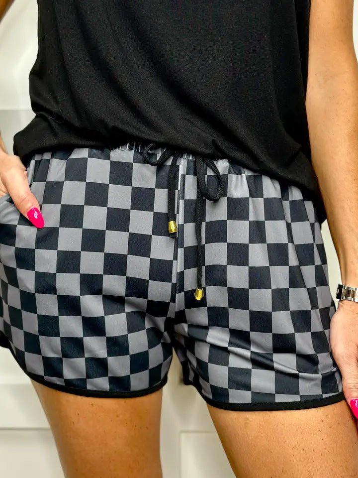 Bold Print Curved Hem Drawstring Shorts - NO11